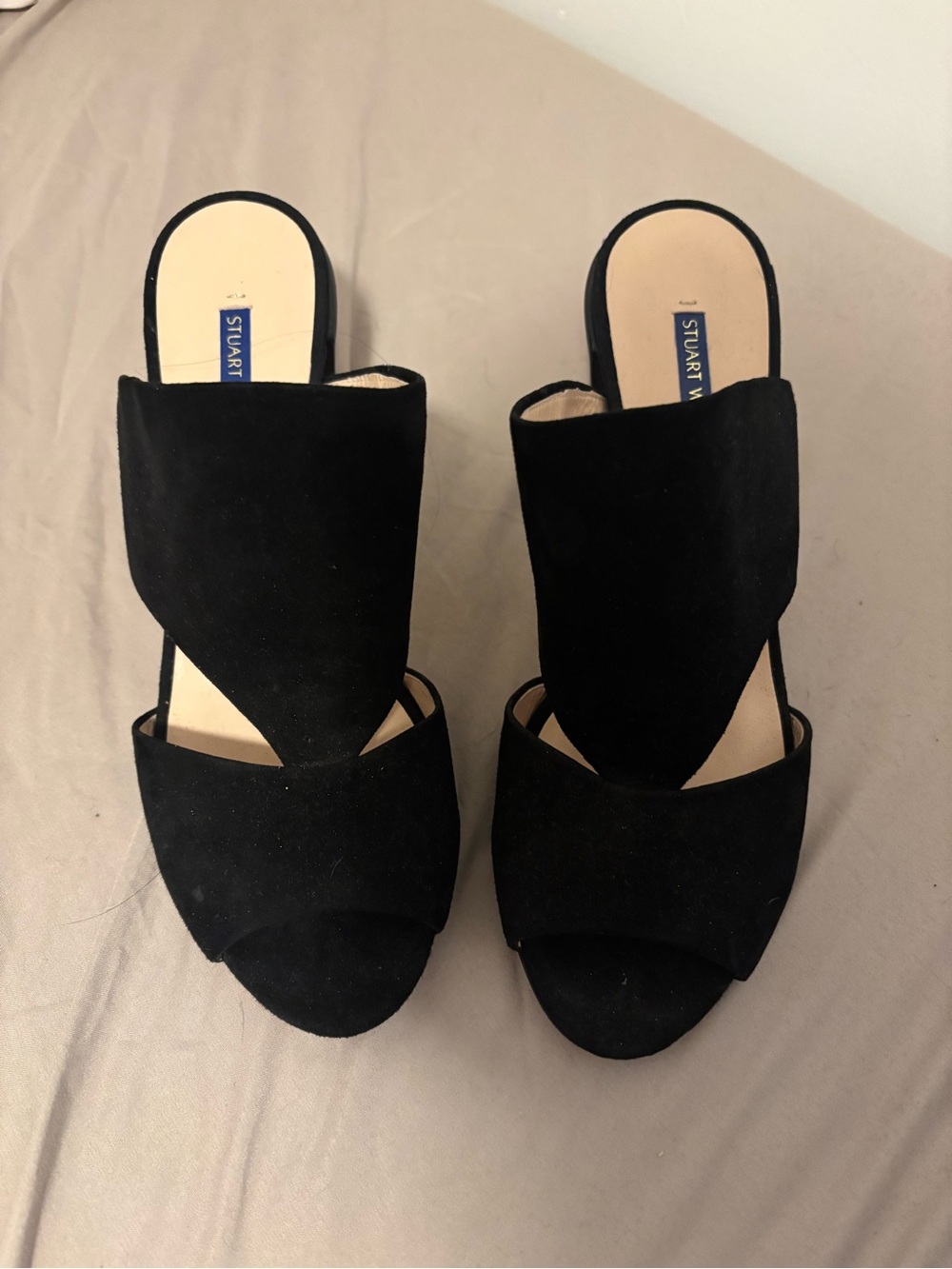 Stuart Weitzman Black Suede Slide Mules